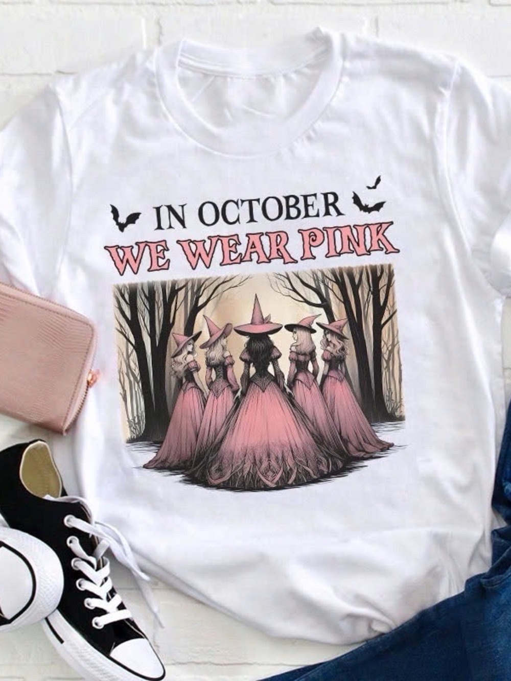 White In October We Wear Pink Witch Shirt
